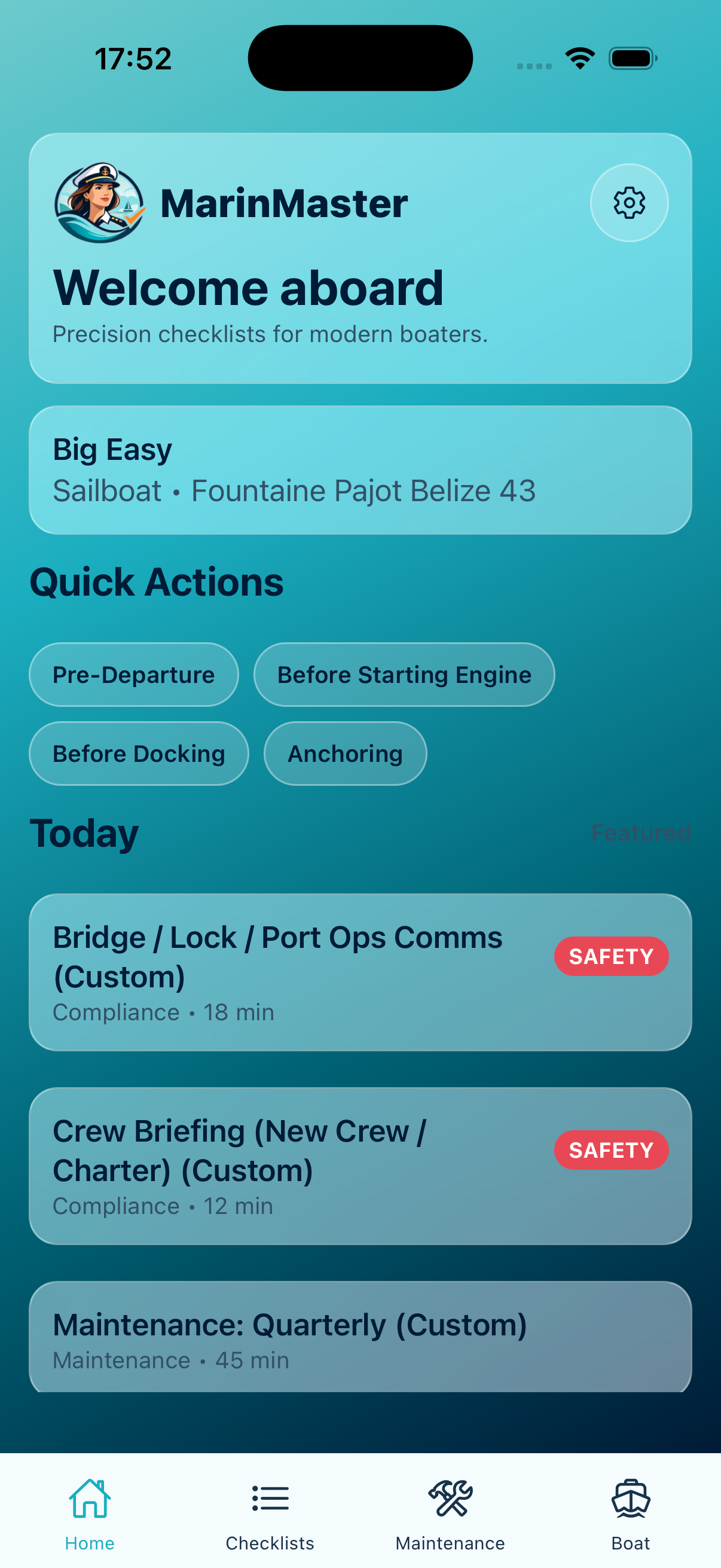 Home dashboard and quick actions