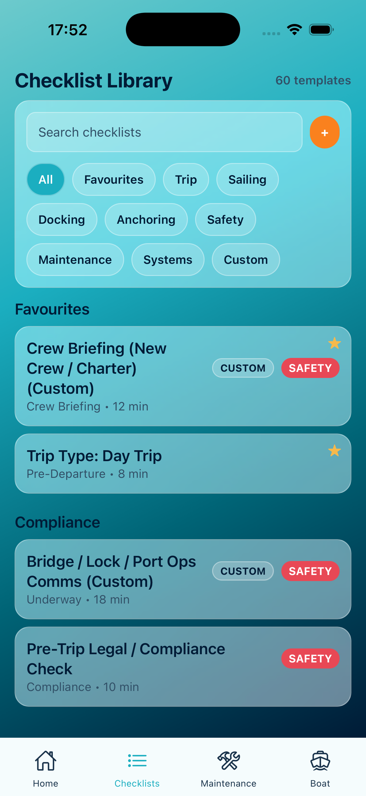 Checklist library with filters