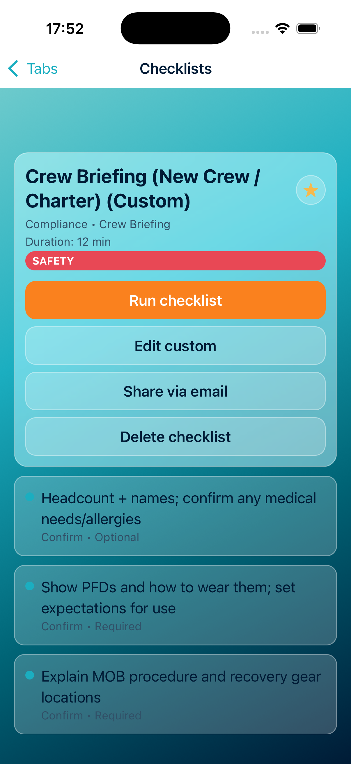 Checklist detail view