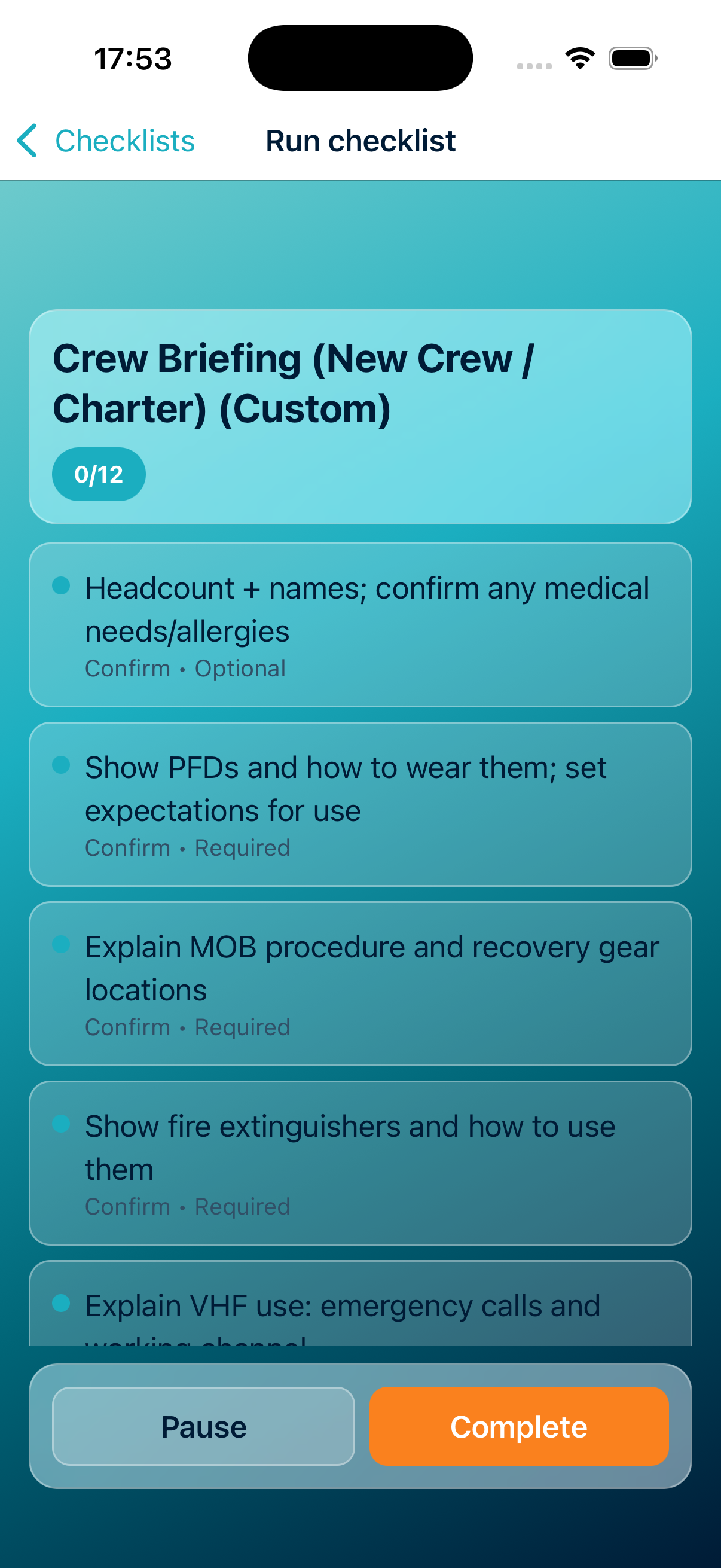 Checklist run flow with progress