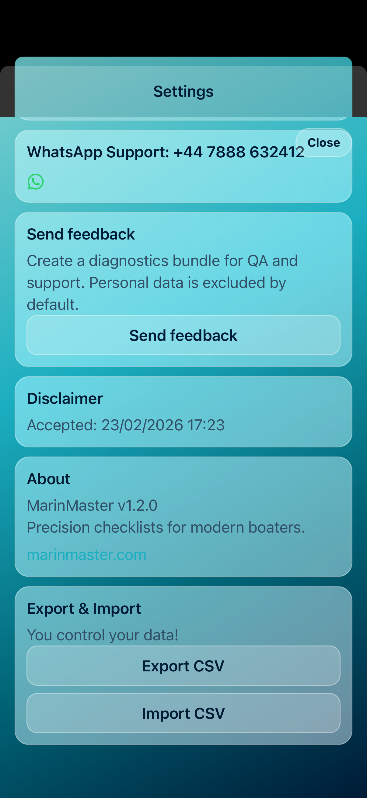 Backup export and import controls